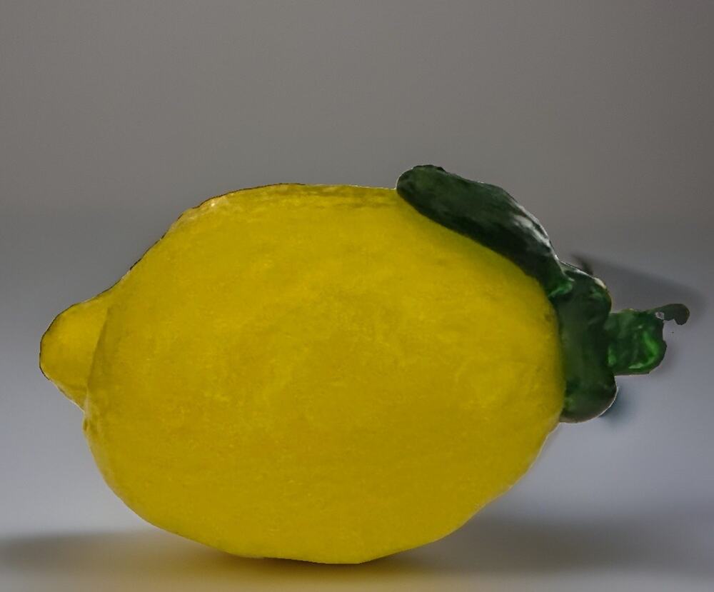 Vintage Large Studio Art Glass Hand Blown Fruit Yellow Lemon Green Stem 3” X 4"